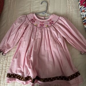 Pink pig smocked dress 12M